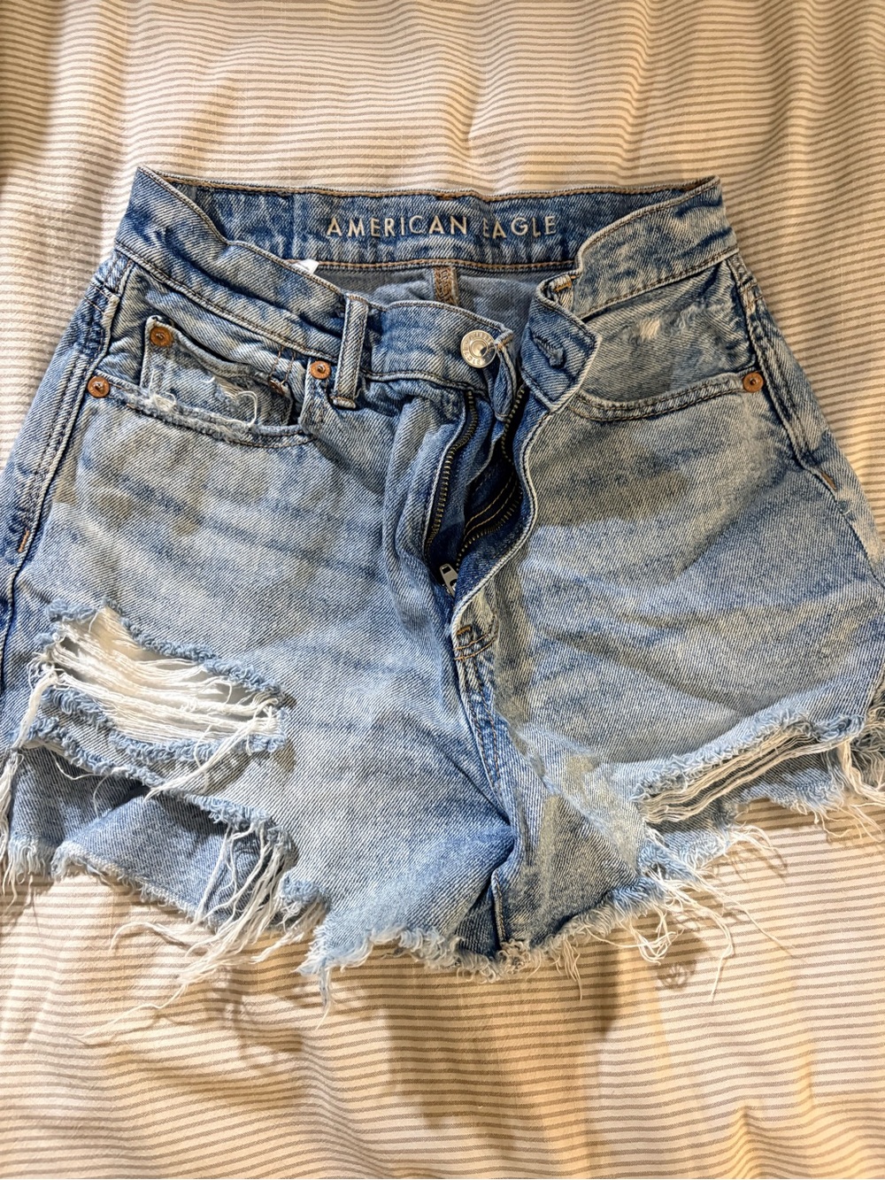 American Eagle Outfitters Light Wash Ripped Denim Shorts